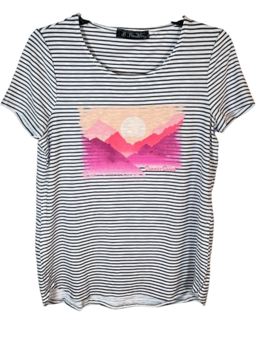 NWT! Summer Sunset Graphic Tee with Micro Stripes